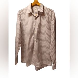 Lacoste Men's Long Sleeved Button Down Dress Shirt.  Lavender & Navy Stripe  L